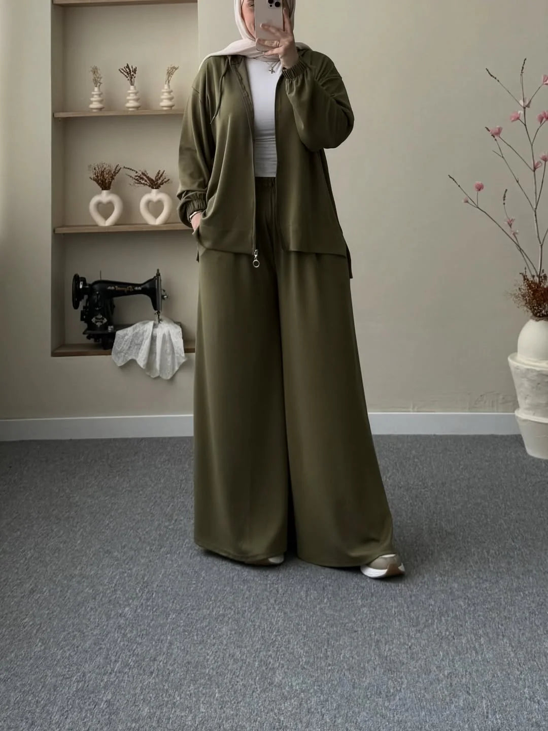 Ch 603 - Full Coverage Relaxed Fit Hoodie and Extra Wide-Leg Bottom Over Size Co ord Set -Saimwear