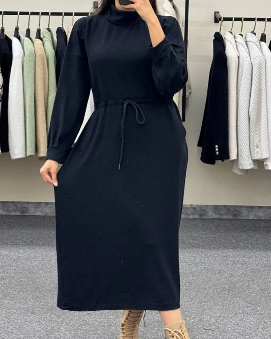 CH 582 Cozy Drawstring Long Winter Frock Top for Women - Saimwear