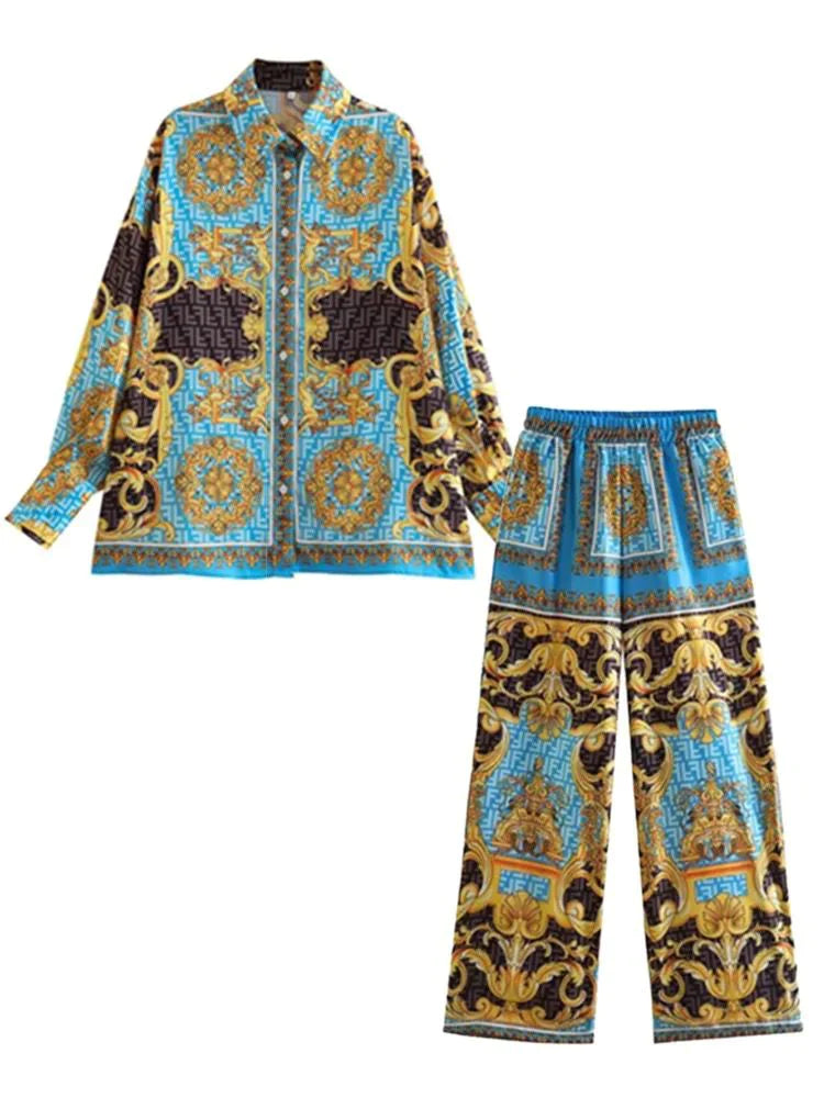 Ch # 353 - 2023 Fashion Print Elegant Women's Set Elastic Waist Straight 2 Piece Pajamas Set Casual Chic Youth Vacation Home Suit - saimwear