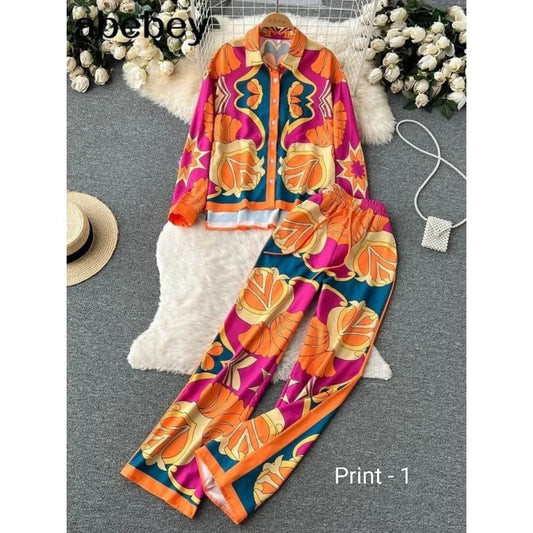 Ch # 353 - 2023 Fashion Print Elegant Women's Set Elastic Waist Straight 2 Piece Pajamas Set Casual Chic Youth Vacation Home Suit - saimwear