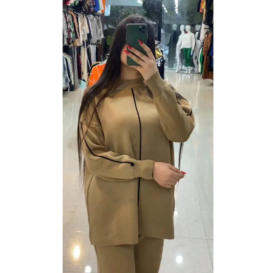 2 Pcs Stripe Winter Fleece Outfit LY-0018