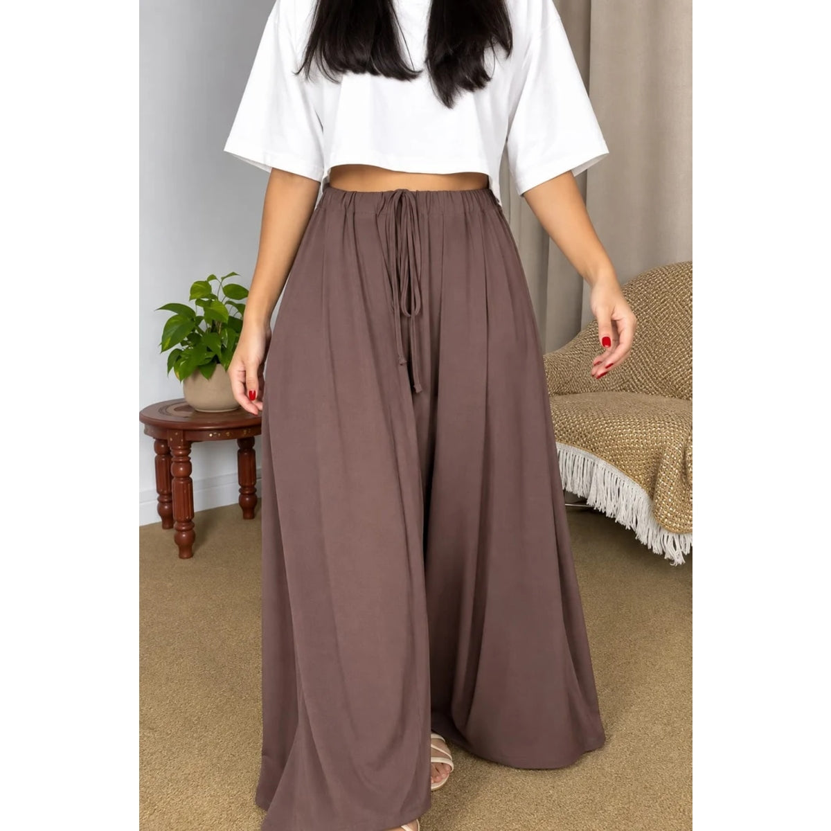 CH - 6136 - Chic Elastic-Waist Flare Trousers | Saimwear