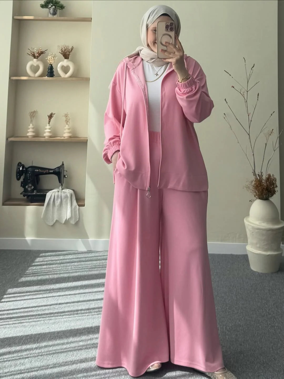 Ch 603 - Full Coverage Relaxed Fit Hoodie and Extra Wide-Leg Bottom Over Size Co ord Set -Saimwear