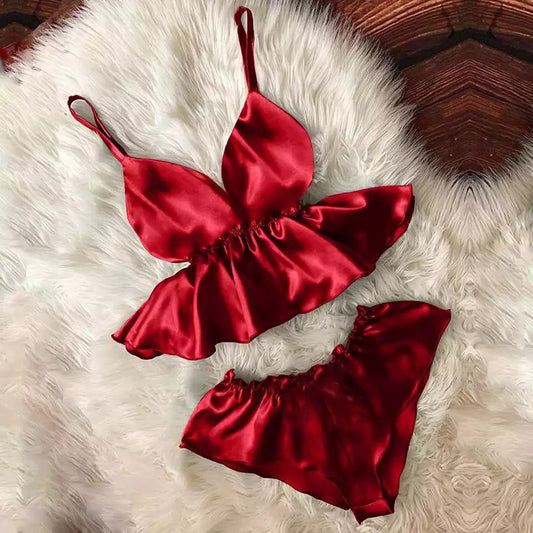 Eyelash Cami Bowknot Shorts Set # P46 - saimwear