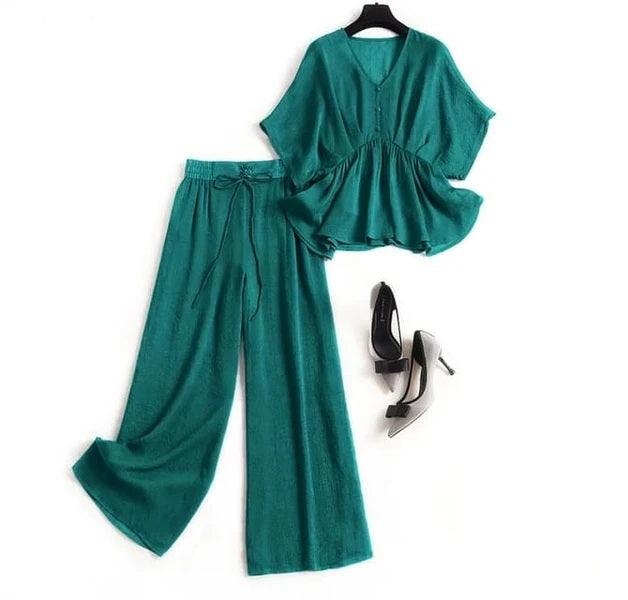 Butterfly Blouse With Loose Wide Trouser - saimwear