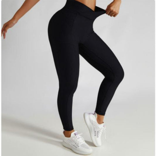 BLACK PLAIN YOGA FITNESS TIGHTS GYM WEAR - saimwear